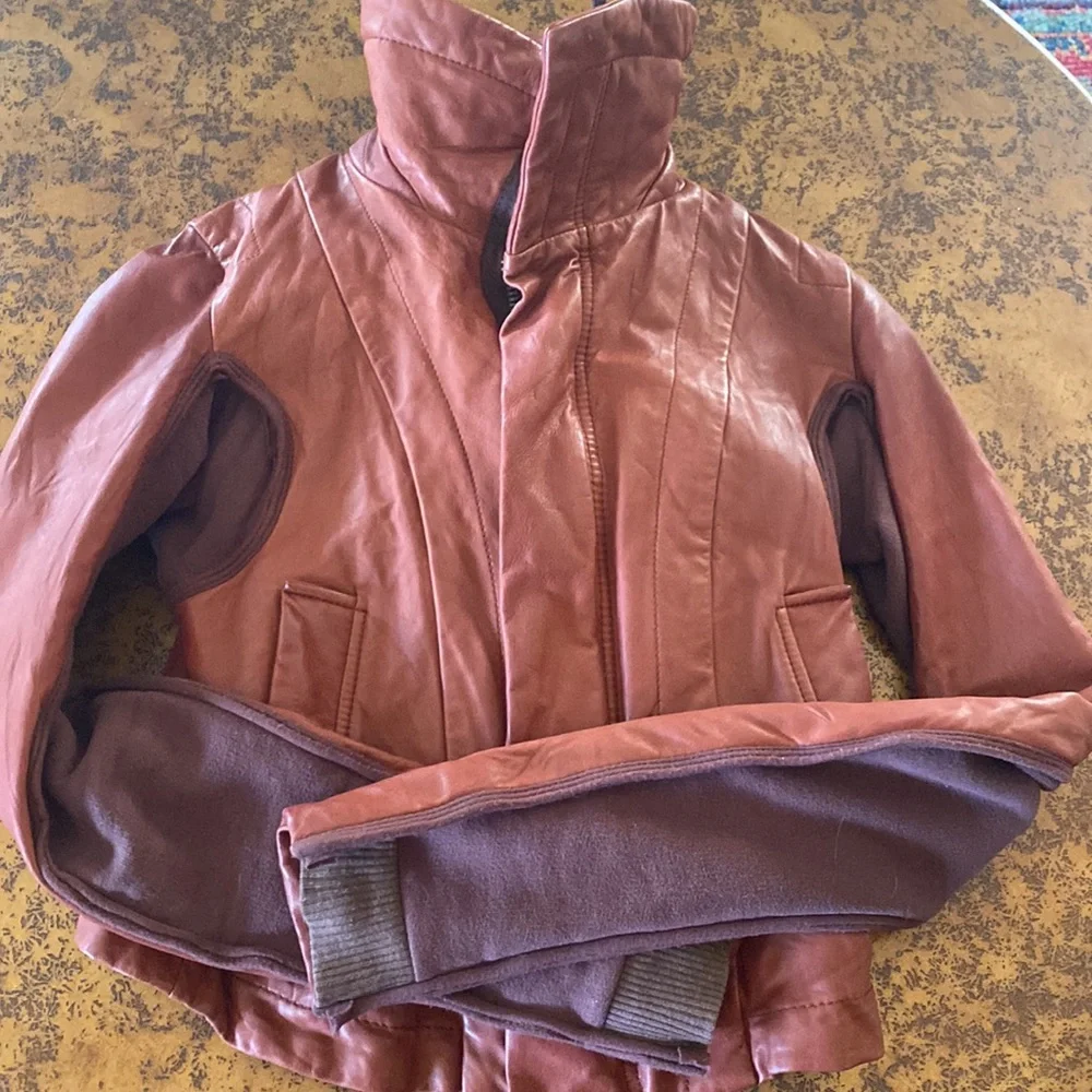 Rick Owens knit and leather bikers jacket blood 🩸 red 42/S - Picture 3 of 16